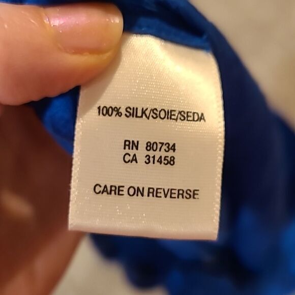 BCBGGeneration womens silk blue long sleeve sheer‎ open back tie black shirt - Picture 4 of 7